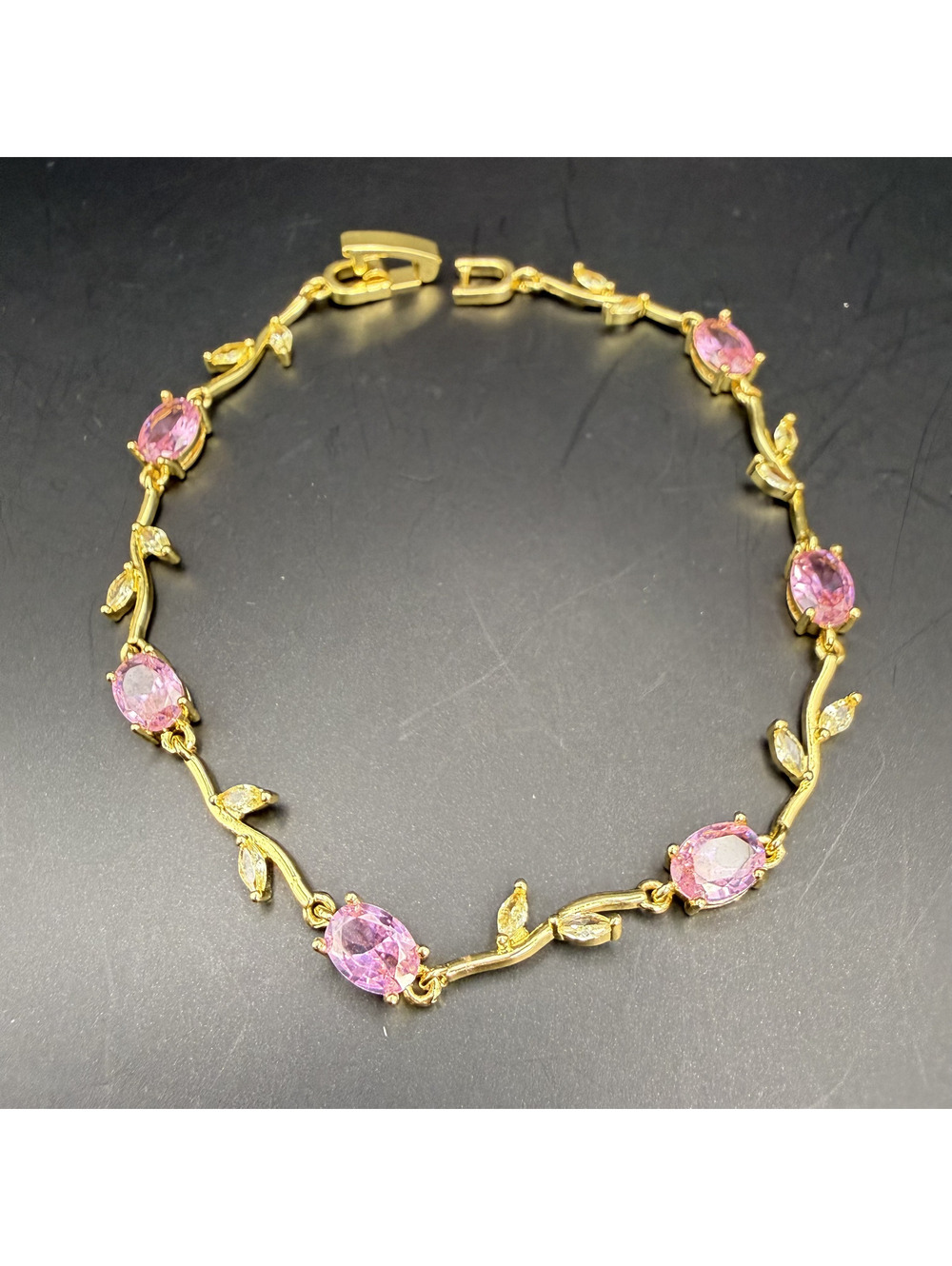 candy+clover pink tulip vine crystal gold tone bracelet